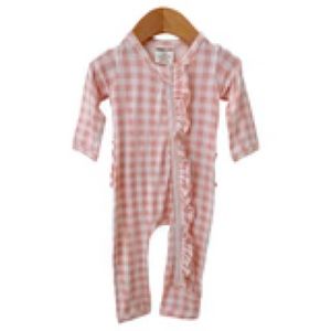 SpearmintLOVE pink gingham ruffled zip romper